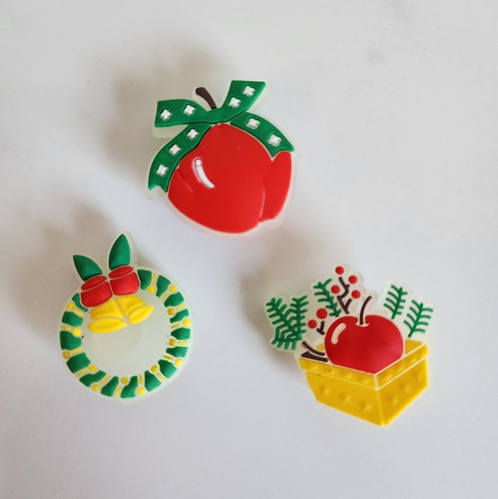 Three Croc Christmas Theme Jibbitz Hole Shoe Charm 1.25"